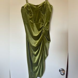 NWT Olive Green Stretch Velvet Midi Dress Large